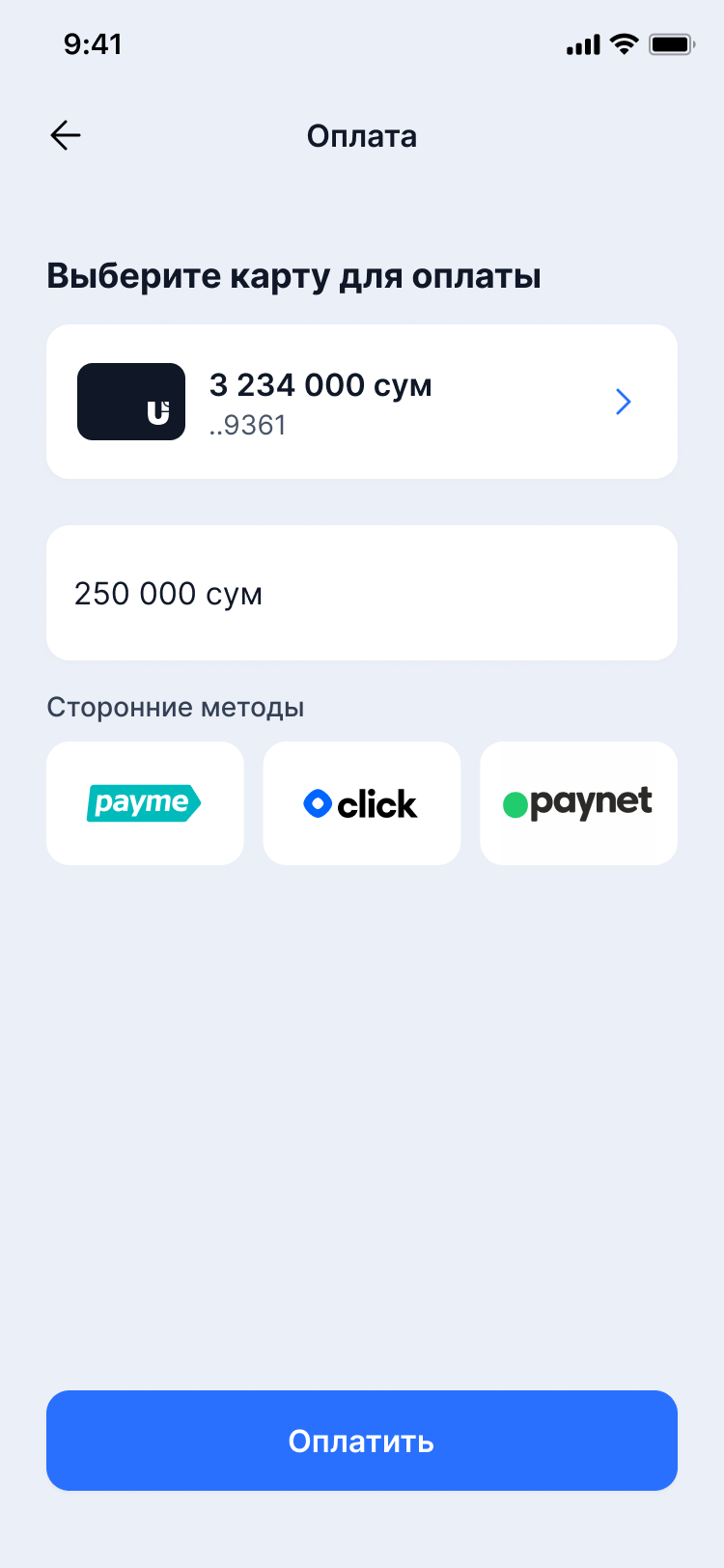 Экран оплаты в приложении